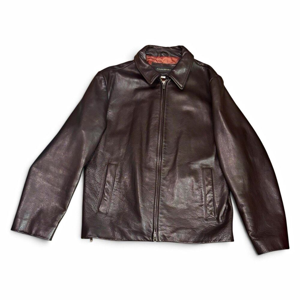 Vintage 90s Banana Republic Genuine Leather Coat Brown Mens Large Heavyweight